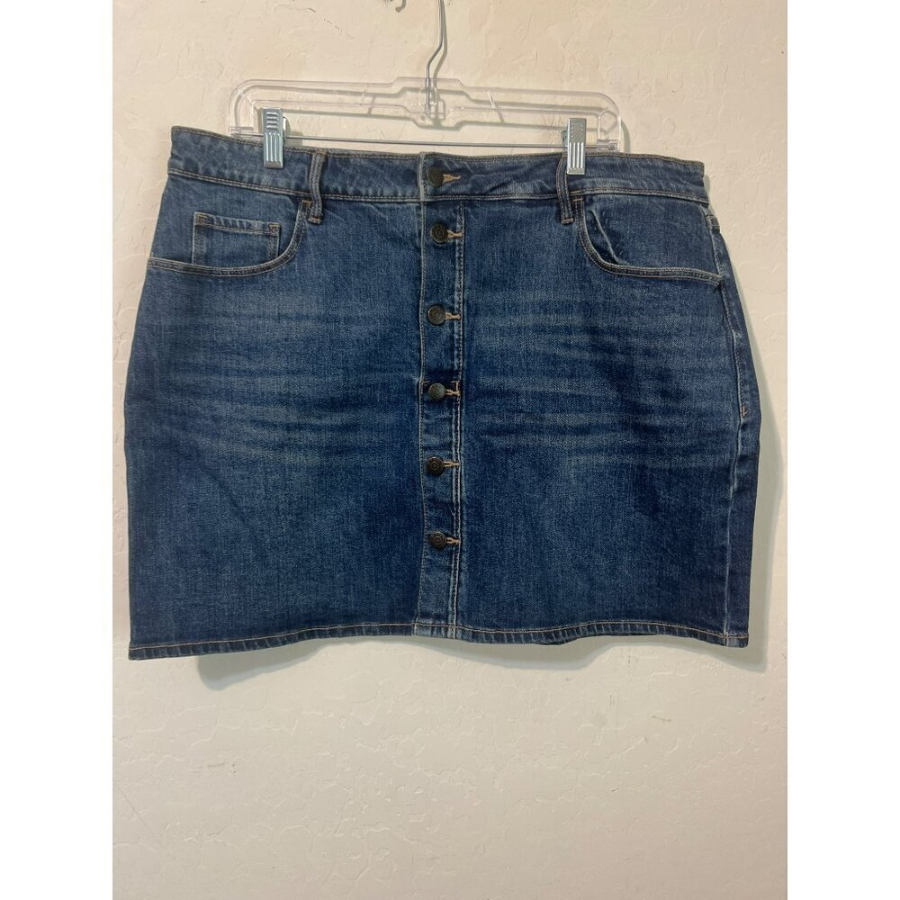Old Navy High Rise Secret Slim Pockets Sz 16 Button Down Jean Mini Skirt Medium - Picture 2 of 6